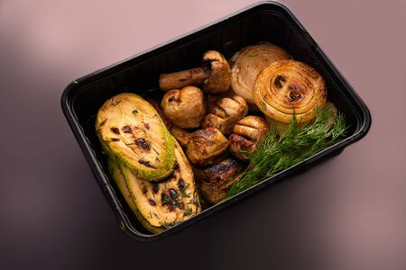 Shashlyk with potatoes and green salad shotの写真素材