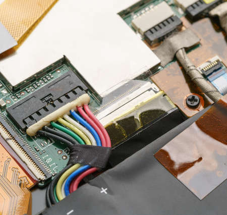 Opened electric device with wires and microchips