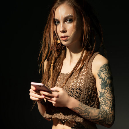 Girl with dreadlocks and hapidrum view