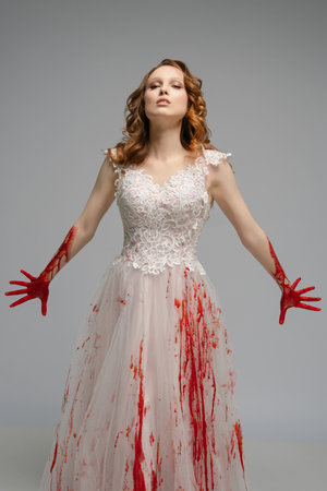 Bridal elegance meets horror with a blood-stained dress