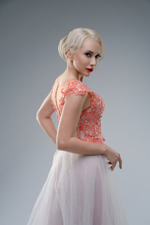 Bride in stunning dress in studio settingの写真素材