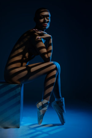 Elegant beauty in artistic nude silhouette and dramatic lightingの写真素材