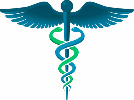 Illustration art of a medical caduceus icon with isolated backgroundのイラスト素材