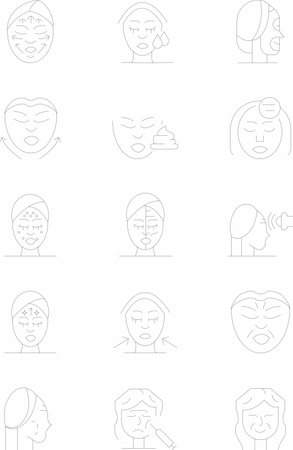 Set of black and white line icons of facial masks. Vector illustrationのイラスト素材