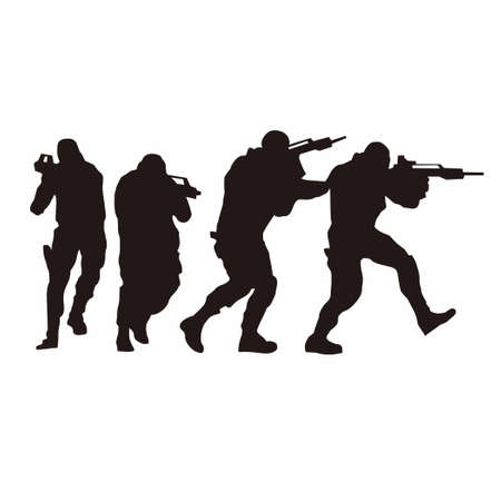 military tactical group moving  silhouette vector designのイラスト素材