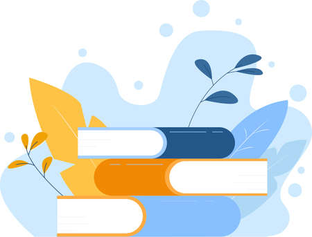 Illustration of a stack of book and leafのイラスト素材
