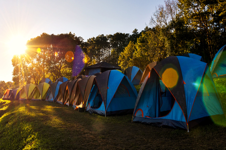 Tent on the mountain. And the morning sun.At Doi Ang Khang, Chiang Mai, Thailand is a winter tourist destination popular.の写真素材