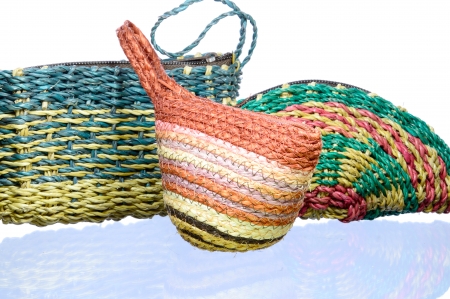 the colorful small weave handbagsの写真素材