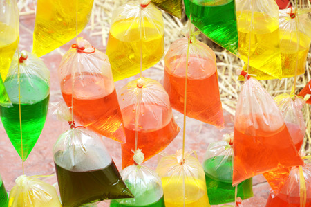 colourful water in plastic bag, used for backgroundの写真素材