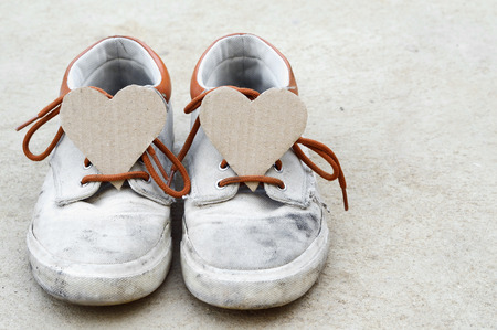 love from sneaker with paper heart, valentine's backgroundの写真素材