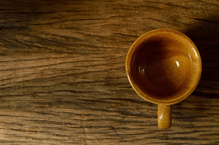 top view of coffee cup on old wooden