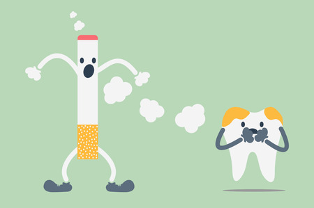 dental cartoon vector, teeth problem from cigaretteのイラスト素材