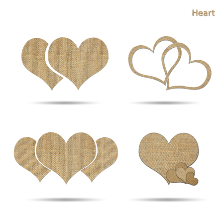 set of couple heart from sackcloth isolated on whiteの写真素材