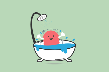 Tooth cartoon vector, dental retainer submerged in water for cleaning.のイラスト素材