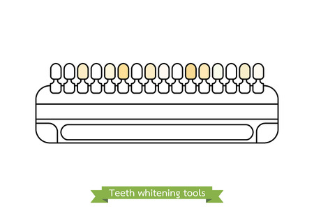 Tooth whitening tool - comparison of dental whiteness - teeth cartoon vector outline style, cute character for designのイラスト素材