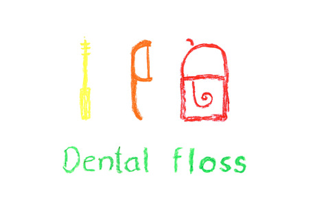 tooth crayon drawing - dental flossの写真素材