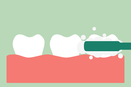 Dental cartoon vector, toothbrush is brushing teeth. flat style for designのイラスト素材