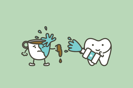 Dental cartoon of preventing coffee stains using mouthwashのイラスト素材