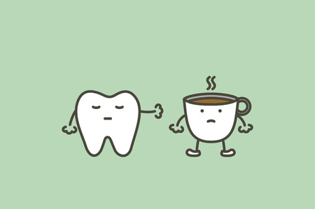 A healthy tooth saying no to coffee to prevent yellowish discoloration.のイラスト素材