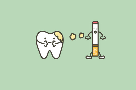 A tooth are smudged from cigarette, plaque and yellow teeth concept dental cartoon vector flat style cute character for designのイラスト素材