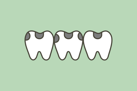 decay tooth or dental caries - teeth cartoon vector flat style cute character for designのイラスト素材