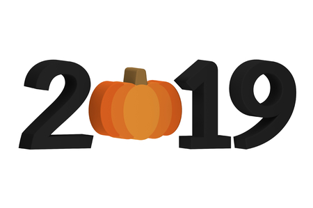 Halloween pumpkin with numbers isolated on white for Happy Halloween 2019 - cartoon 3d render flat style cute character for your creative designの写真素材