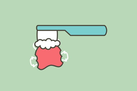 Cleaning orthodontics teeth retainer or dental brace bracket by toothbrush and toothpaste - tooth cartoon vector flat style cute character for designのイラスト素材