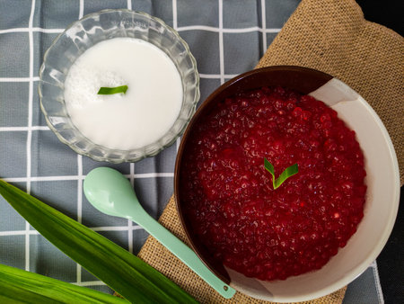 Bubur Mutiara, Indonesian sweet porridge, made from sago and served with coconut milkの写真素材