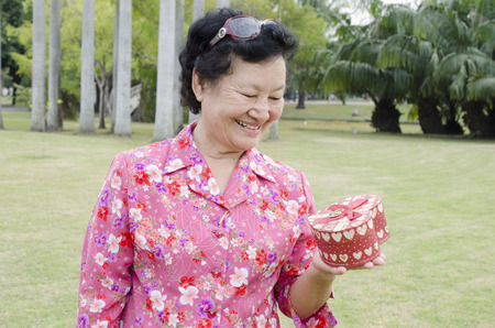 Portrait of asian elderly at the parkの写真素材