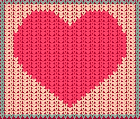 Knitted background with pink heartのイラスト素材