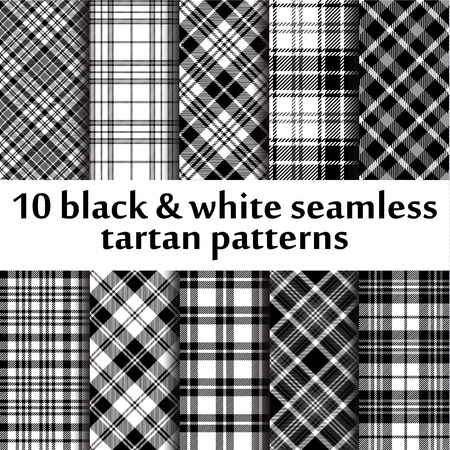 10 b&w seamless tartan patternsのイラスト素材