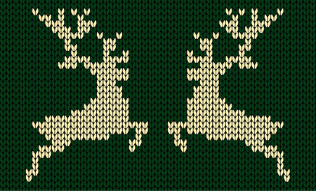 Two knitted deers. Vector illustrationのイラスト素材