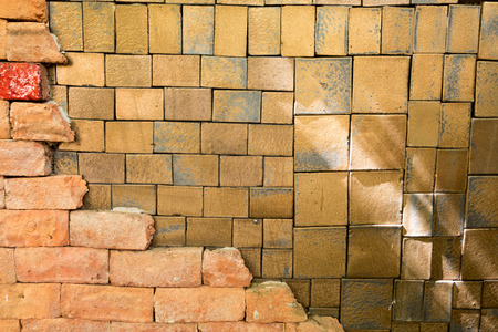 The walls are decorated with Ceramic tile and brick.の写真素材