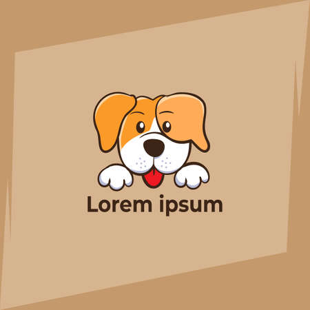 Cute dog cartoon logo. Happy dog with tongue sticking out, simple vector illustration.のイラスト素材