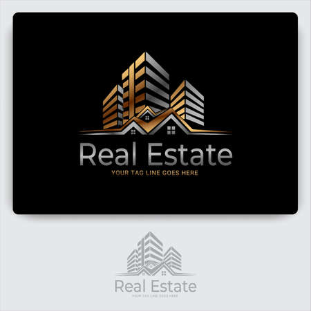 Golden Real Estate, Building and Construction Logo Vector Designのイラスト素材