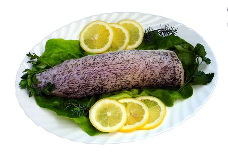 raw fish on white backgroundの写真素材