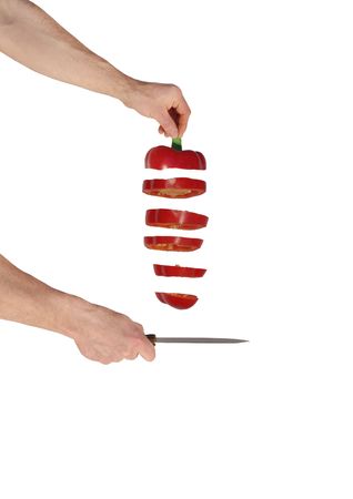 quick cut of paprika on white backgroundの写真素材