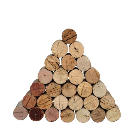 pyramid from corks on white backgroundの写真素材