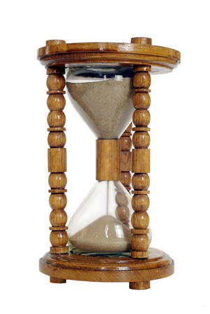 old wooden hourglass on white background