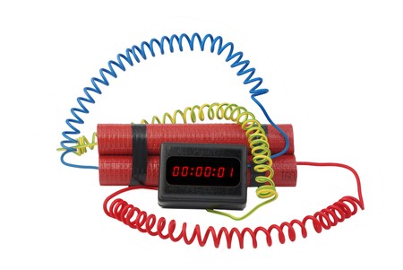 electronic time bomb on white backgroundの写真素材