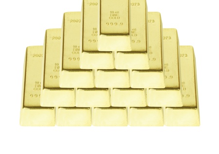 the pyramid from bars of gold on white backgroundの写真素材