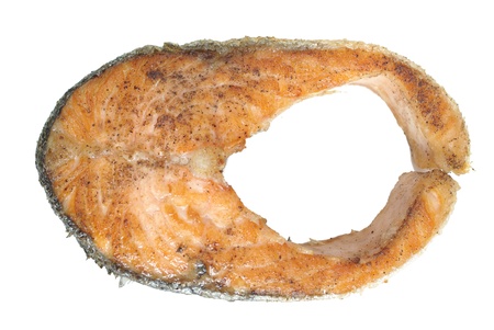 fried salmon   on white backgroundの写真素材