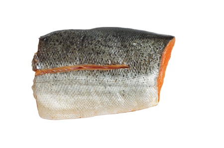 piece of smoked salmon on white background