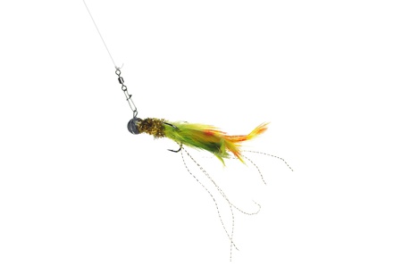 artificial pendant on thin line on white background flyの写真素材