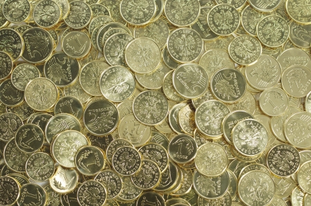 background with gold of coinsの写真素材