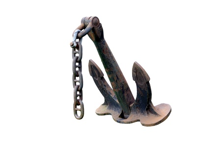 old metal anchor with chain on white backgroundの写真素材