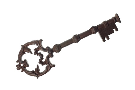   old rusty key on white backgroundの写真素材