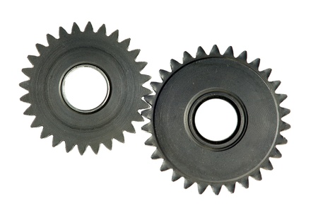 mechanism with cog-wheels on white backgroundの写真素材