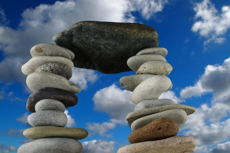 stone gate on a sky backgroundの写真素材