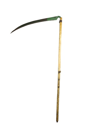 old scythe on white backgroundの写真素材